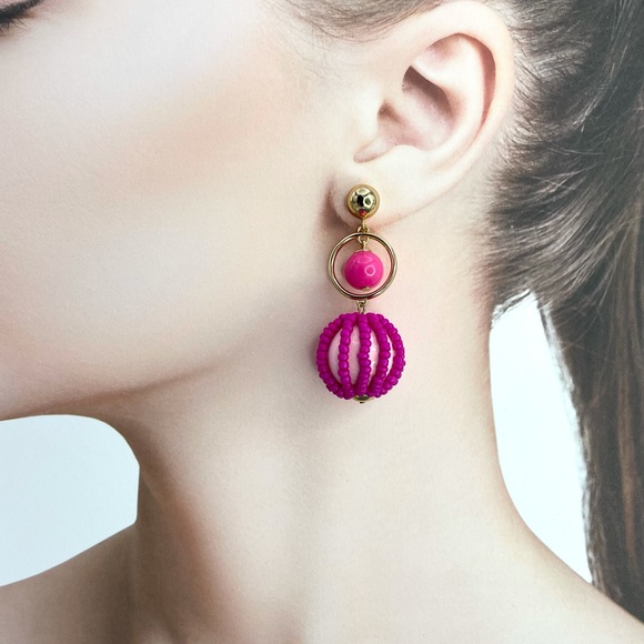 Kate Spade Gold Plated Hot Pink Beads Ball Statement Earrings